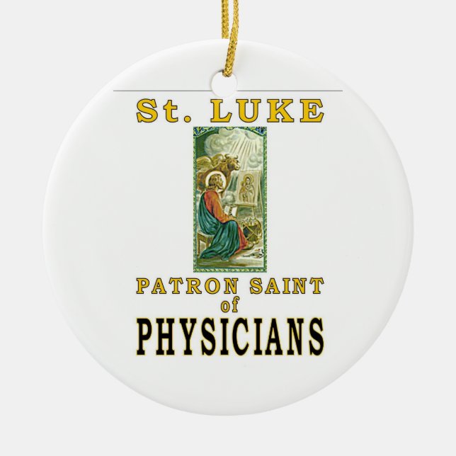ST LUKE SKYDDSHELGONLÄKARE JULGRANSPRYDNAD KERAMIK (Framsidan)