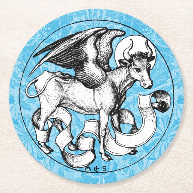St Luke's Emblem Winged Bull Underlägg Papper Rund (Framsidan)