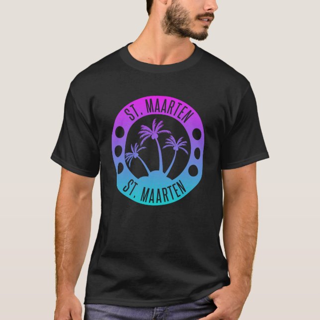 St. Maarten Blue Gradient Sint Martin T Shirt (Framsida)