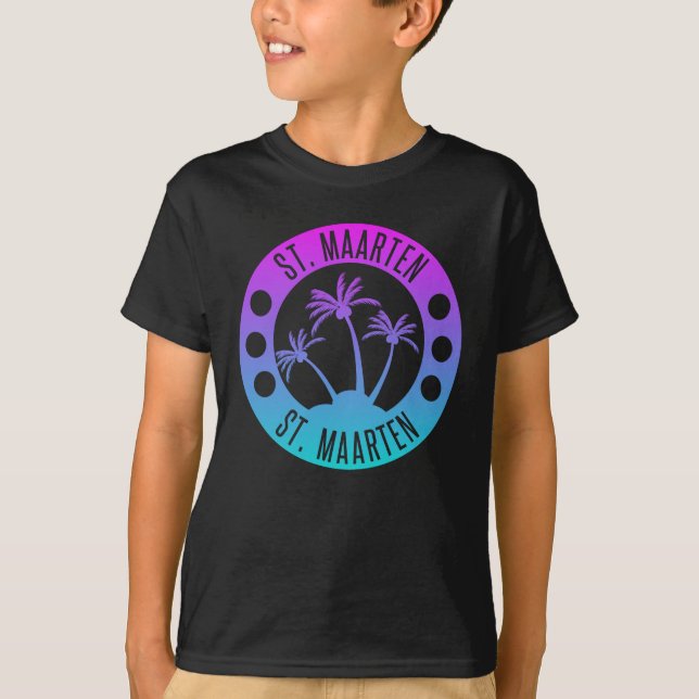 St. Maarten Blue Gradient Sint Martin T Shirt (Framsida)