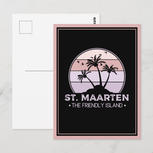 St. Maarten Den vänliga ön retro Sint Martin Vykort (Fram/baksida)