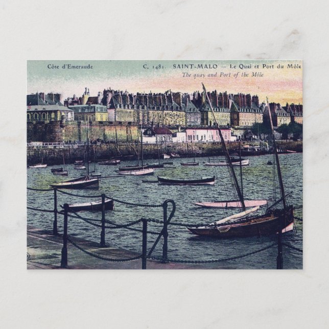 St Malo Frankrike-kusthamnen Vykort (Framsida)