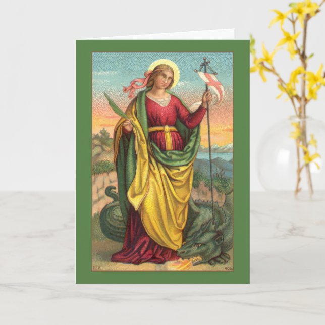 St. Margaret med Dragon and Resurrection Banner Kort (Gul blomma)