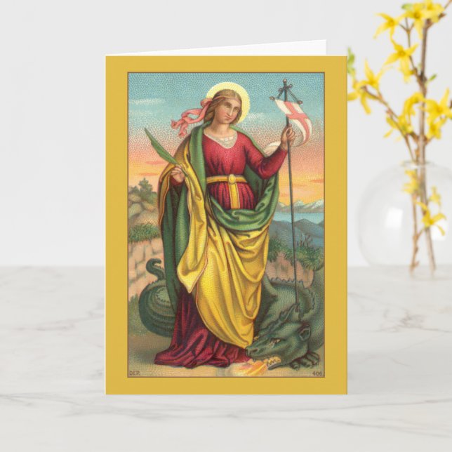 St. Margaret med Dragon and Resurrection Banner Kort (Gul blomma)