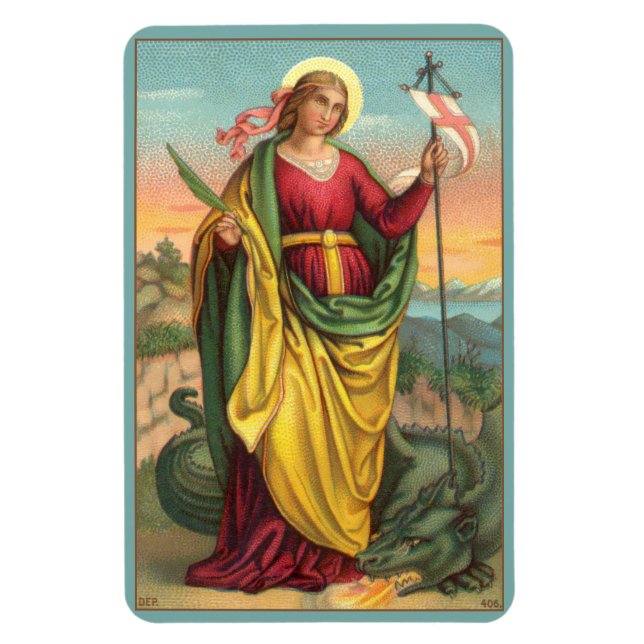 St. Margaret med Dragon and Resurrection Banner Magnet (Vertikal)