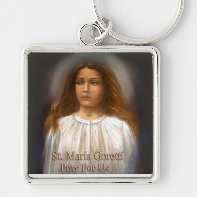 St. Maria Goretti, martyr för renhet, Fyrkantig Silverfärgad Nyckelring (Framsidan)