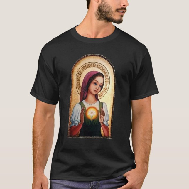 St Maria Goretti Purity Catholik Saints Lily Symb T Shirt (Framsida)