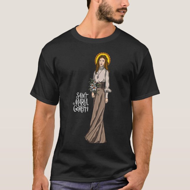 St Maria Goretti Purity Catholik Saints Lily Symbo T Shirt (Framsida)