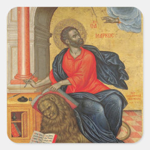 St. Markera Evangelist av Emmanuel Tzanes Fyrkantigt Klistermärke