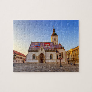 St. Mark's Church och Square by sunset i Zagreb. Pussel