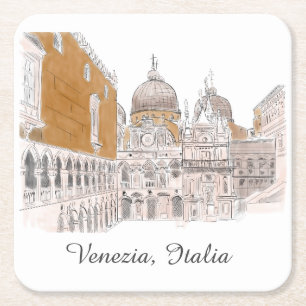 St. Marks Square Venedig Italien Classic Illustrat Underlägg Papper Kvadrat