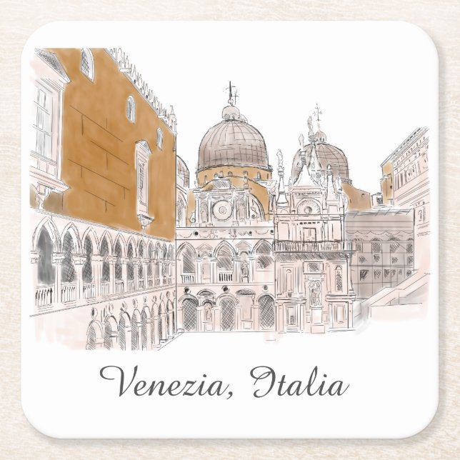 St. Marks Square Venedig Italien Classic Illustrat Underlägg Papper Kvadrat (Framsidan)