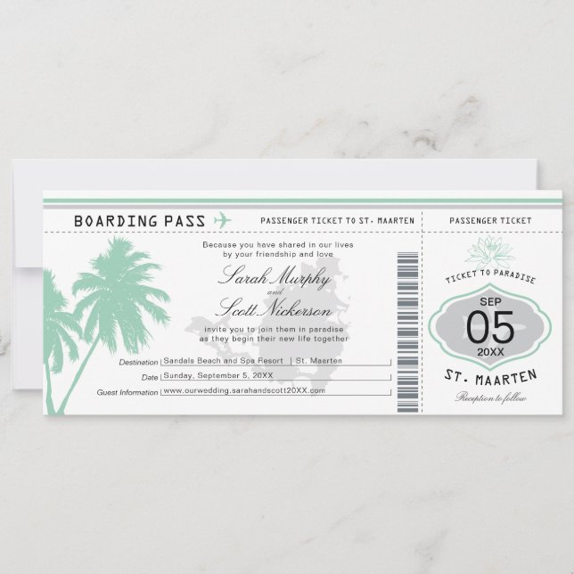 St. Martin Boarding Pass Destination Wedding Invit Inbjudningar (Framsida)