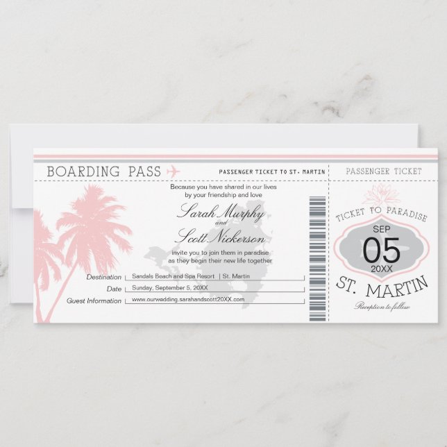 St. Martin Boarding Pass Destinationsbröllop Inbjudningar (Framsida)