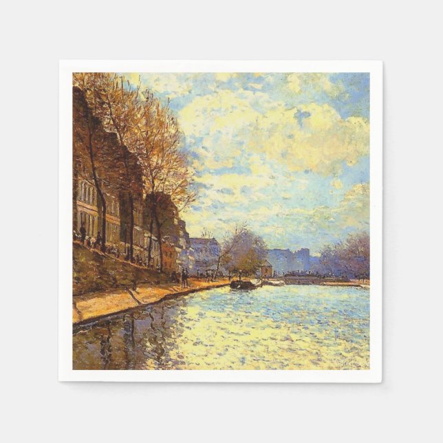St Martin Canal av Sisley Impressionist Painting Pappersservett (Framsidan)