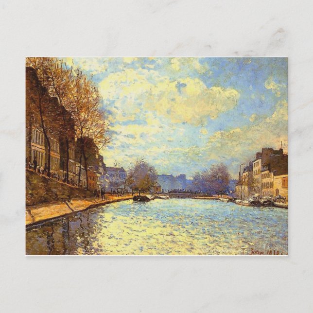 St Martin Canal av Sisley Impressionist Painting Vykort (Framsida)