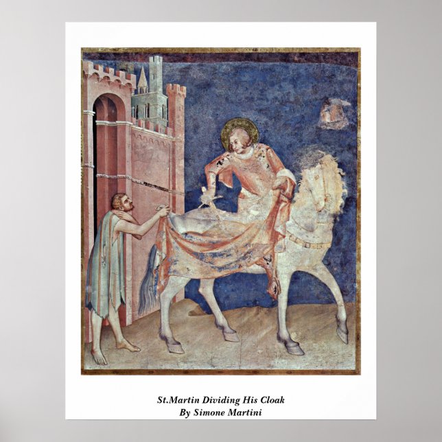 St. Martin delar upp sin kläder av Simone Martini Poster (Framsidan)