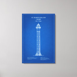 St. Martin Island Lighthouse - Michigan – AD på sv Canvastryck