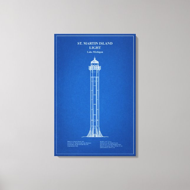St. Martin Island Lighthouse - Michigan – AD på sv Canvastryck (Framsida)