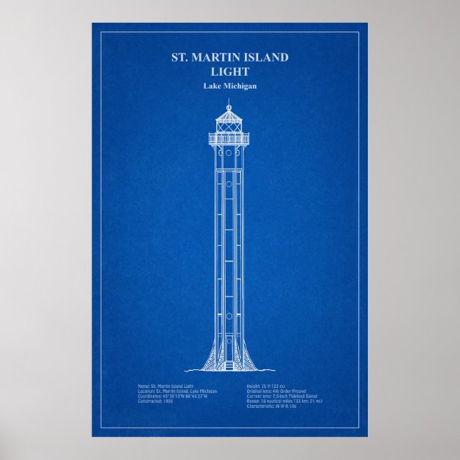 St. Martin Island Lighthouse - Michigan - AD Poster (Framsidan)