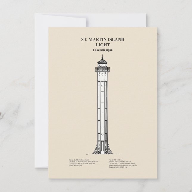 St. Martin Island Lighthouse - Michigan - SBD Anteckningskort (Framsida)