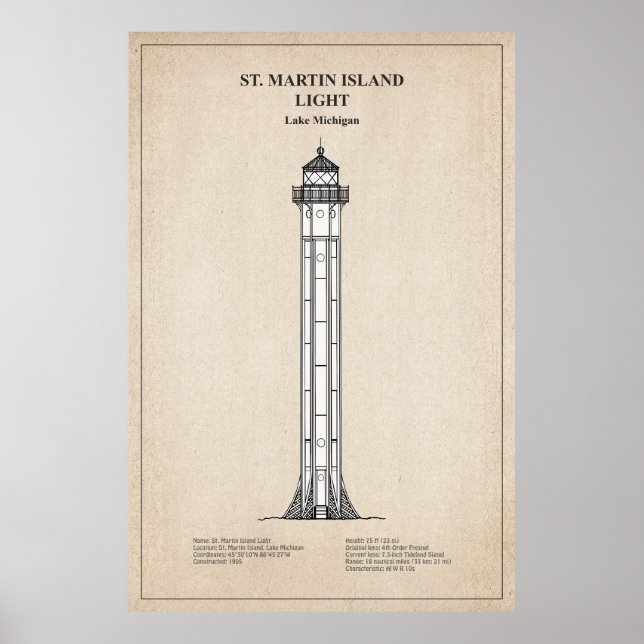 St. Martin Island Lighthouse - Michigan - SBD Poster (Framsidan)