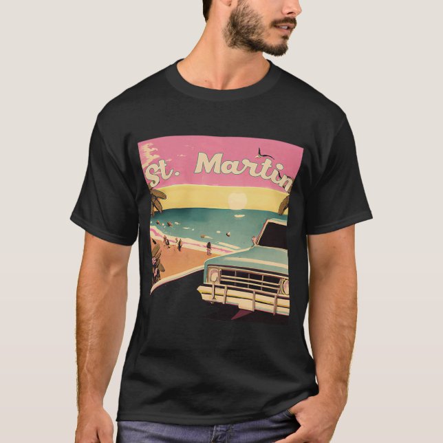 St Martin Retro Beach Vacation Souvenir St Martin T Shirt (Framsida)