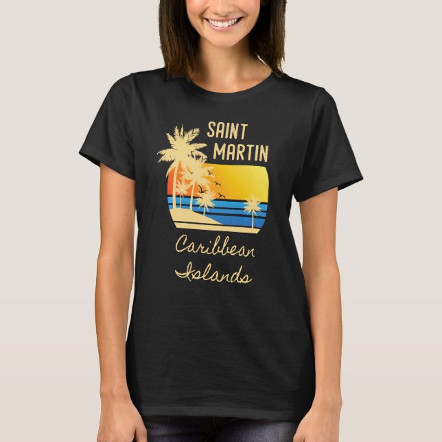 St Martin Sunset Original Caribbean Islands Beach T Shirt (Framsida)