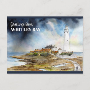 St Mary Lighthouse i Whitley Bay Watercolor Vykort