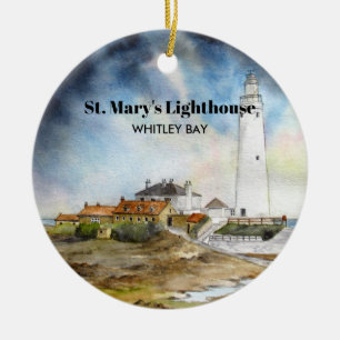 St Mary Lighthouse Whitley Bay Newcastle på Tyne Julgransprydnad Keramik