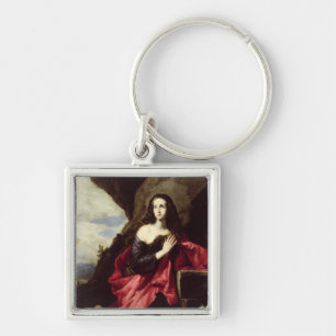 St Mary Magdalene eller St. Thais i öknen Fyrkantig Silverfärgad Nyckelring