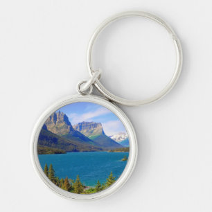 St Mary sjö, glaciärnationalpark, Montana Rund Silverfärgad Nyckelring
