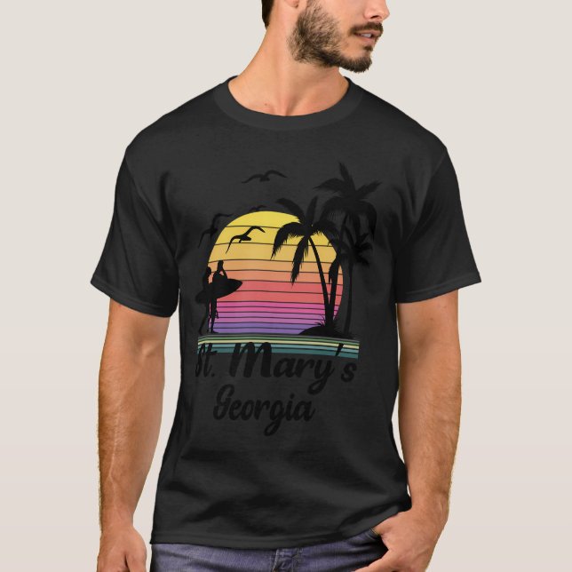 St. Mary's Georgia Seaside Retro Sunset T Shirt (Framsida)