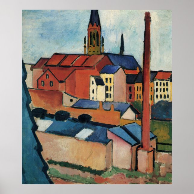 St. Marys med hus och skorsten till August Macke Poster (Framsidan)