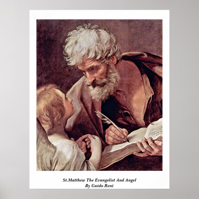 St. Matthew Evangelist och Angel av Guido Reni Poster (Framsidan)