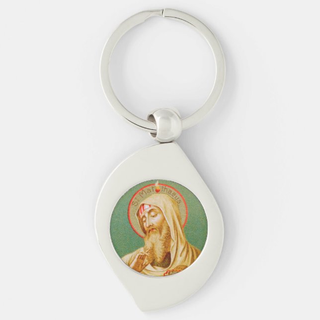 St. Matthew the Apostle (JMAS 08) Swirl Silverfärgad Nyckelring (Framsidan)