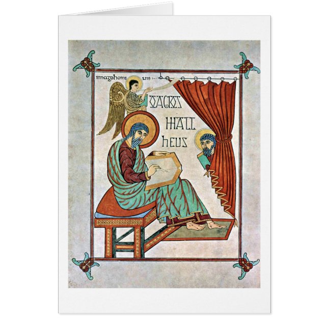 St Matthew vid ledar- av boken av Lindisfarne Hälsningskort (Framsidan)