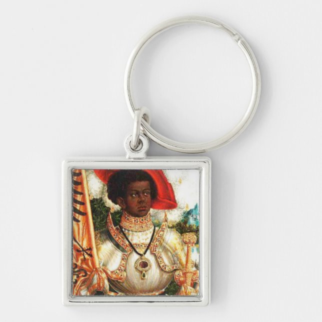 St. Maurice Fyrkantig Silverfärgad Nyckelring (Framsidan)