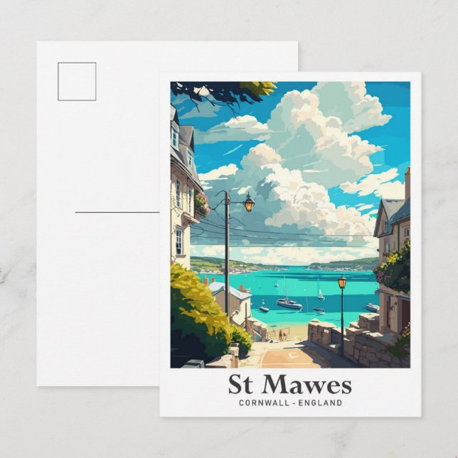 St Mawes Cornwall England Travel Illustration Vykort (Fram/baksida)