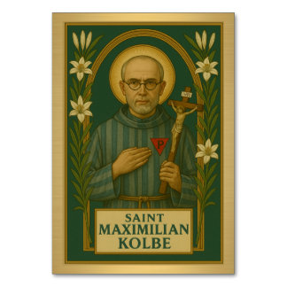 St. Maximilian Kolbe, katolskt Bröllop Bord-kort Bordsnummer