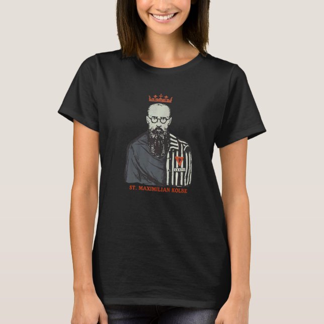 St Maximilian Kolbe Two Krona-katolska Saint Pol T Shirt (Framsida)