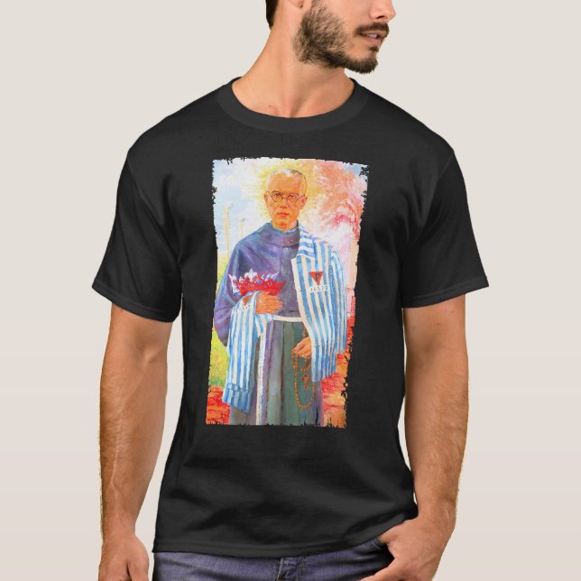 St Maximilian Kolbe Two Krona-katolska Saint T Shirt (Framsida)