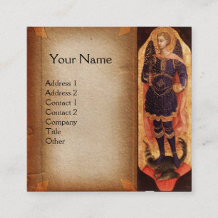 ST MICHAEL ARCHANGEL AND DRAGON Parchment Monogram Fyrkantigt Visitkort