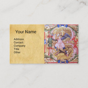 St. Michael Archangel Antique Parchment Monogram Visitkort