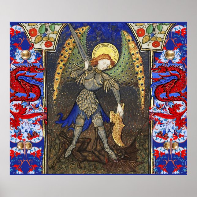 St. Michael Archangel med Djävulen, Red Dragons Poster (Framsidan)
