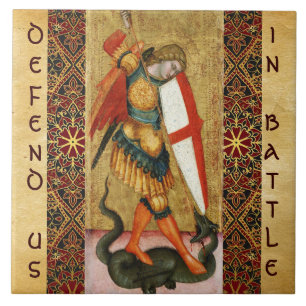 St. Michael Archangel och Dragon Sienese Kakelplatta