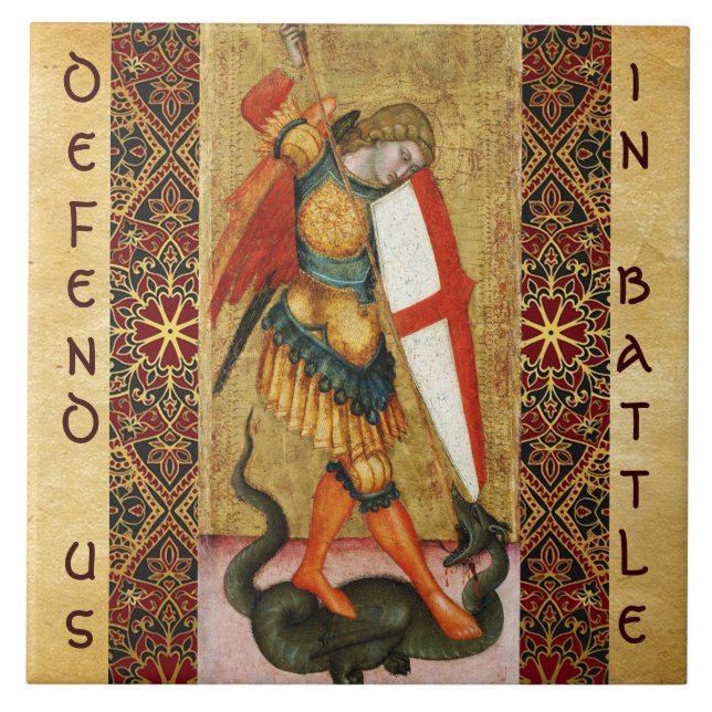 St. Michael Archangel och Dragon Sienese Kakelplatta (Framsidan)