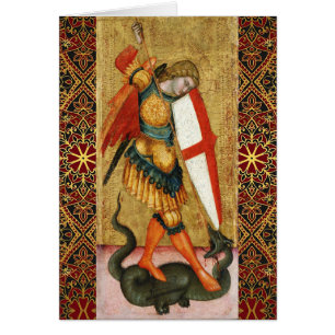 St. Michael Archangel och Dragon Sienese Prayer Hälsningskort