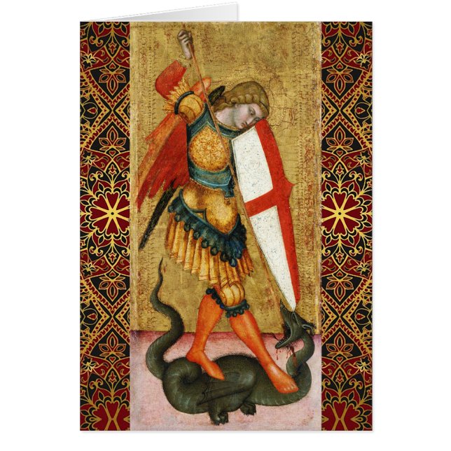 St. Michael Archangel och Dragon Sienese Prayer Hälsningskort (Framsidan)