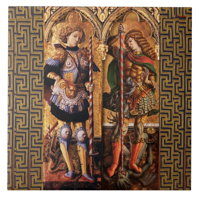 St. Michael Archangel och Saint George med Dragon Kakelplatta (Framsidan)